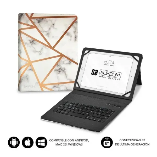 Subblim Keytab Pro Funda con Teclado Bluetooth Mármol Blanco para Tablet 9.6-11"