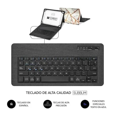 Subblim Keytab Pro Funda con Teclado Bluetooth Mármol Blanco