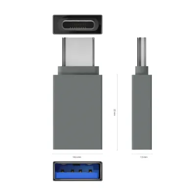 Aisens Mini Adaptador USB -C Macho a USB 3.2 Hembra Gris