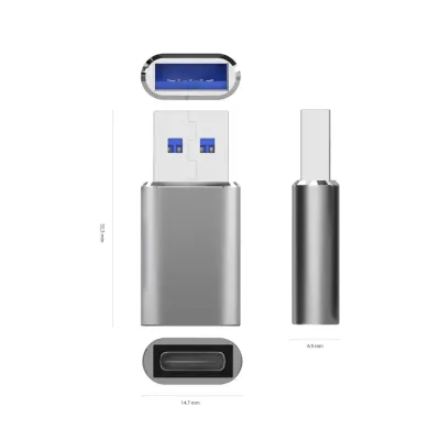 Aisens A108-0677 Mini Adaptador USB 3.2 Gen2 a USB 2.0 3A Gris