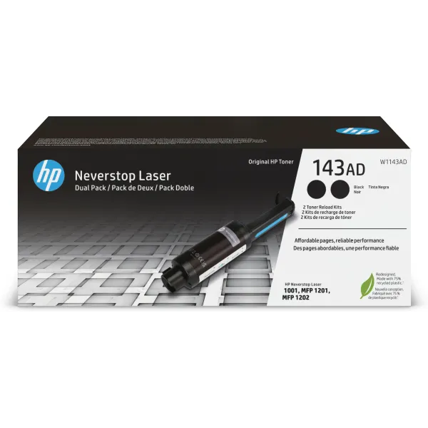 HP 143AD Multipack Ahorro 2x Kit de Recarga Tóner Original Negro | Tóner W1143AD