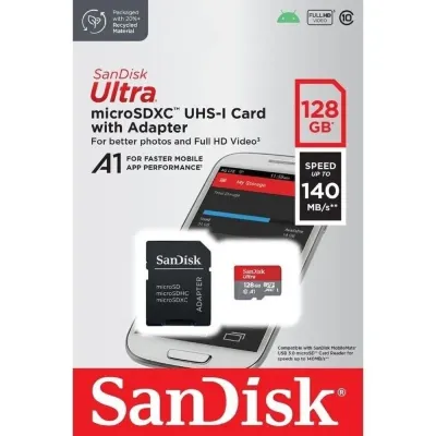 SanDisk Ultra microSDXC 128GB UHS-I A1 Clase 10 con Adaptador
