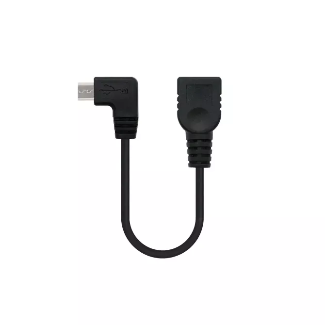 Cable MicroUSB OTG B/M-A/H Acodado 15cm Negro
