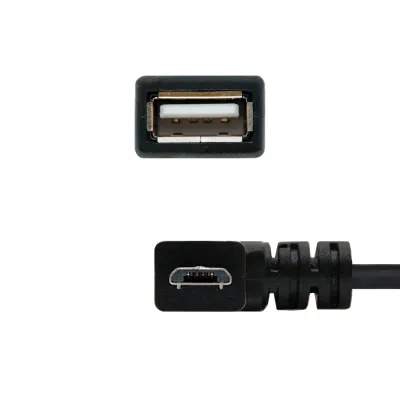 Cable MicroUSB OTG B/M-A/H Acodado 15cm Negro