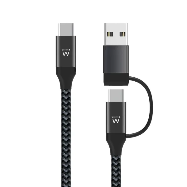 Ewent EW9918 Cable de Carga 2 en 1 USB-C a USB-C/A 1m Negro