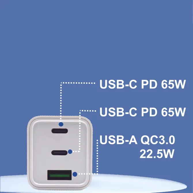 Ewent EW1323 Cargador de Pared USB-C/USB-A Quick Charge 3.0 65W