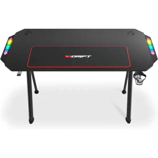 Drift DZ175RGB Mesa Gaming Fibra de Carbono Laterales RGB reactivos al Sonido, Alfombrilla,Soporte 120 x 60 x 75 cm