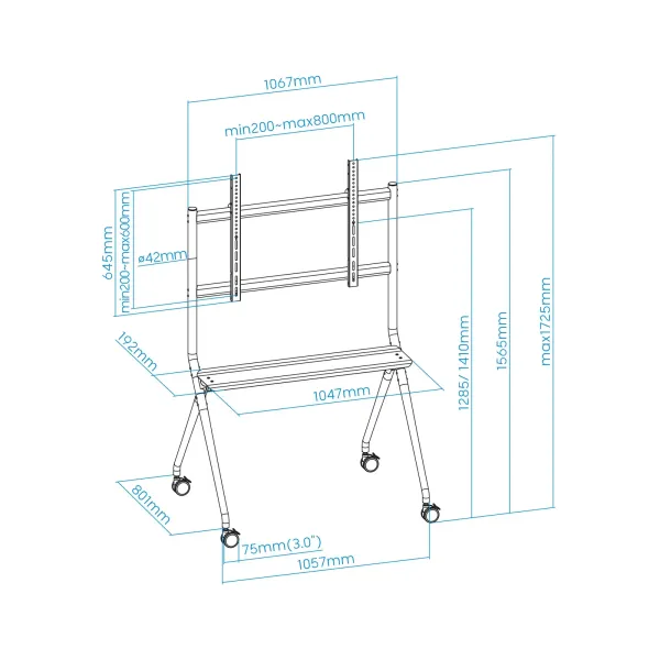 TooQ iSTAND Soporte de Suelo con Ruedas para TV 50"- 86" VESA 800x600 Máx 120Kg 