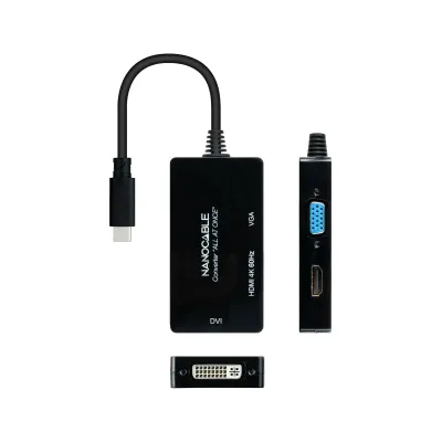 Nanocable Conversor USB-C a HDMI/DVI/VGA 20cm Negro