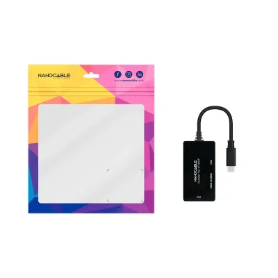 Nanocable Conversor USB-C a HDMI/DVI/VGA 20cm Negro