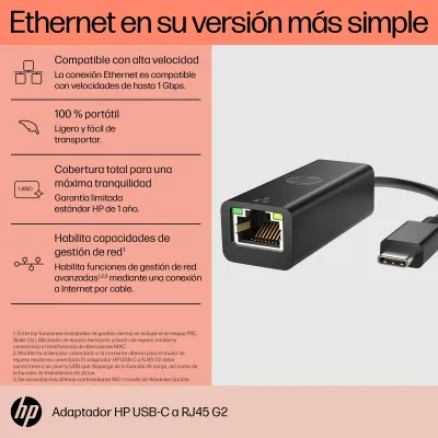 HP Adaptador de Red USB-C a RJ45 con LED de Estado HP Adaptador de Red USB-C a RJ45 con LED de Estado