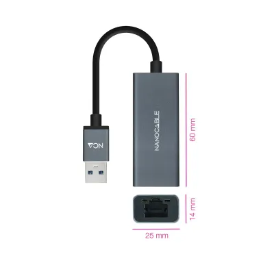 Nanocable Adaptador USB 3.0 a Ethernet Gigabit Aluminio Nanocable Adaptador USB 3.0 a Ethernet Gigabit Aluminio