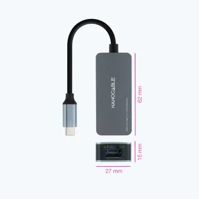 Nanocable Conversor USB-C 3.2 Gen1 a Ethernet 2.5G Aluminio Nanocable Conversor USB-C 3.2 Gen1 a Ethernet 2.5G Aluminio