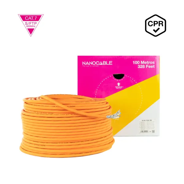 Nanocable Bobina Cable de Red Cat.7 SFTP PIMF AWG23 100m Naranja 