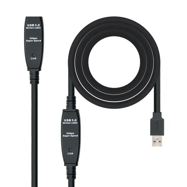 Nanocable Prolongador Amplificado USB 3.0 A/M-A/H 10m Negro