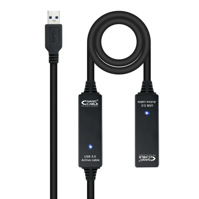 Nanocable Prolongador Amplificado USB 3.0 A/M-A/H 15m Negro