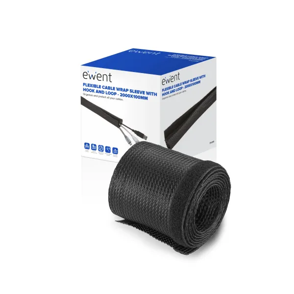Organizador De Cabos Ewent Ew1558 Com Fecho 2000x100mm 2m Preta 