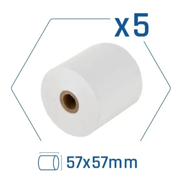 Iggual Pack 5 Rollos de Papel Térmico sin BPA 57X57mm