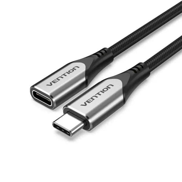 Cable Alargador USB 3.1 Tipo-C Vention TABHF/ USB Tipo-C Macho - USB Tipo-C Hembra/ Hasta 60W/ 5Gbps/ 1m/ Gris