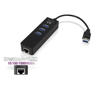Ewent Hub 3 Puertos USB 3.1 Gen1 con Puerto de Red Gigabit Ewent Hub 3 Puertos USB 3.1 Gen1 con Puerto de Red Gigabit