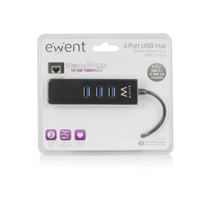 Ewent Hub 3 Puertos USB 3.1 Gen1 con Puerto de Red Gigabit Ewent Hub 3 Puertos USB 3.1 Gen1 con Puerto de Red Gigabit