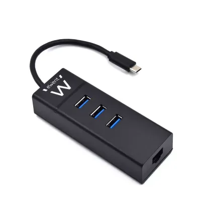 Ewent Hub 3 puertos USB 3.1 Tipo C con Puerto de Red Gigabit