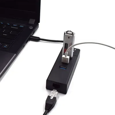 Ewent Hub 3 puertos USB 3.1 Tipo C con Puerto de Red Gigabit