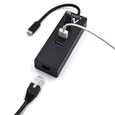Ewent Hub 3 puertos USB 3.1 Tipo C con Puerto de Red Gigabit