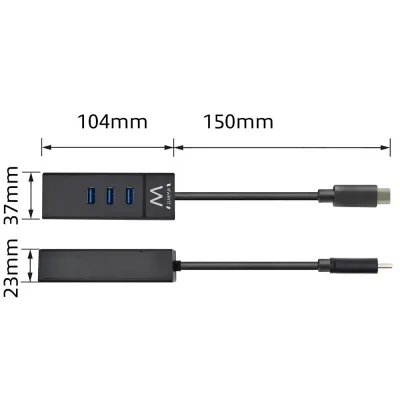 Ewent Hub 3 puertos USB 3.1 Tipo C con Puerto de Red Gigabit