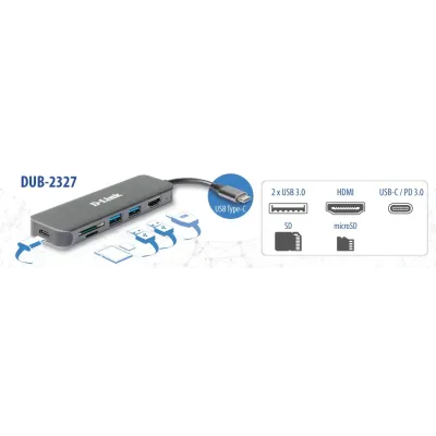 D-Link DUB-2327 HUB 6-in-1 USB-C a HDMI/CR/PD Negro