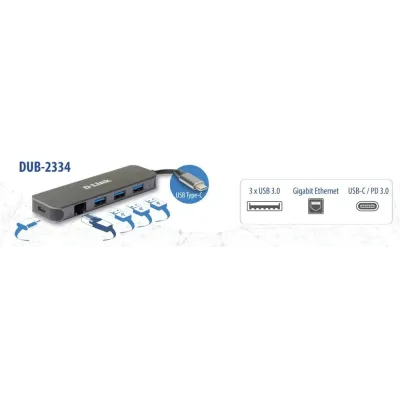 D-Link DUB-2334 Adaptador USB-C/USB a Gigabit Ethernet con 3