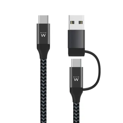 Ewent EW9918 Cable de Carga 2 en 1 USB-C a USB-C/A 1m Negro