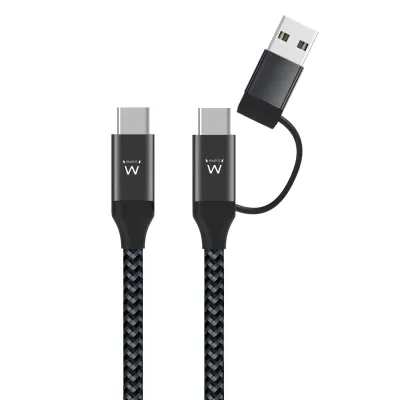 Ewent EW9918 Cable de Carga 2 en 1 USB-C a USB-C/A 1m Negro