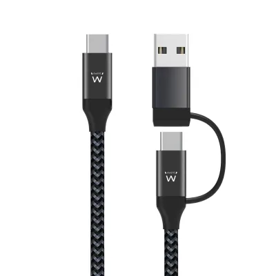 Ewent EW9918 Cable de Carga 2 en 1 USB-C a USB-C/A 1m Negro