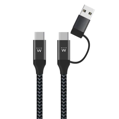 Ewent EW9918 Cable de Carga 2 en 1 USB-C a USB-C/A 1m Negro