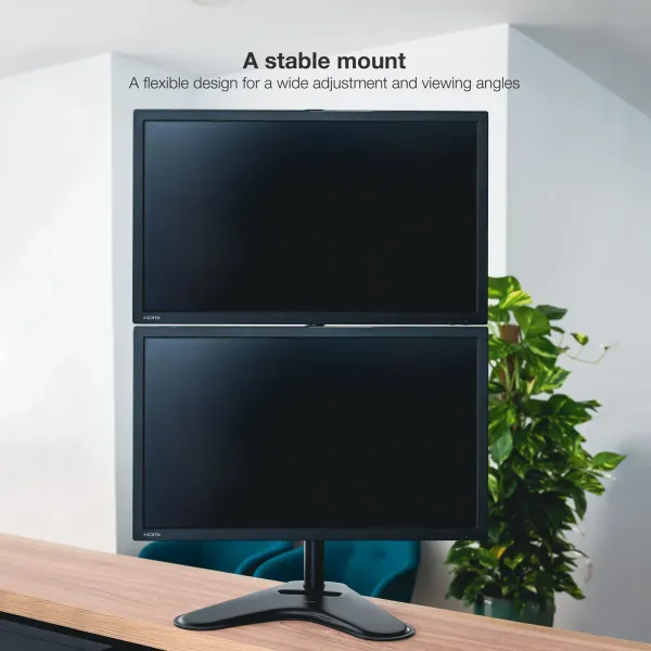 TooQ Soporte Vertical Inclinable Giratorio para 2 Monitores 17"-32" VESA 100x100 Máx. 9Kg 