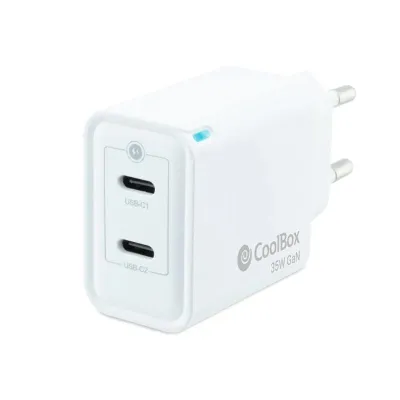 CoolBox Cargador USB-C Doble de 35W con tecnología GaN QC3.0 (
