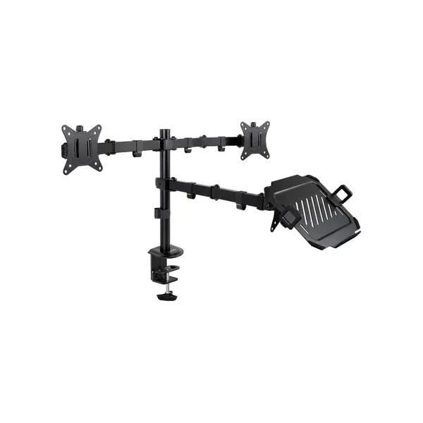 TooQ Soporte de Mesa para 2 Pantallas 17-32" y Bandeja para Portátil Negro 
