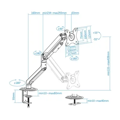 TooQ DB4032TNR-W Soporte de Mesa Giratorio/Inclinable para TooQ DB4032TNR-W Soporte de Mesa Giratorio/Inclinable para