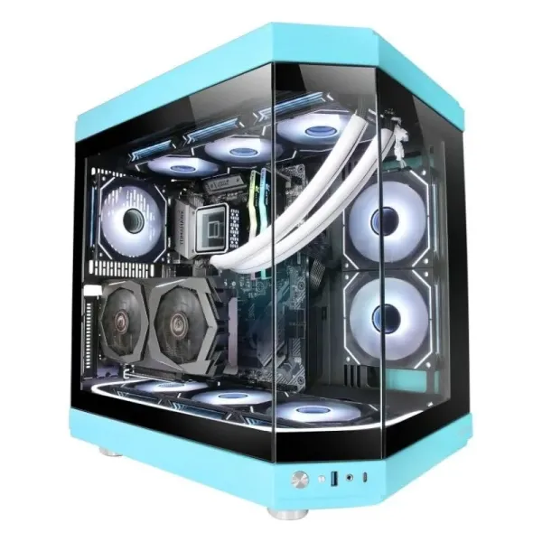 Mars Gaming MC-3T Semitorre ATX Triple Cristal Templado 3x Slots PCI Verticales USB-C 3.0 Azul