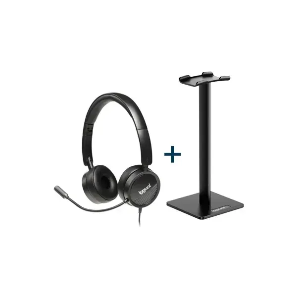Iggual Dual Tech Set Auriculares con Micrófono + Soporte Negros 