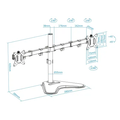 TooQ Soporte Doble Brazo Inclinable Giratorio para Monitor