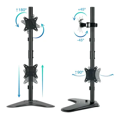 TooQ Soporte Vertical Inclinable Giratorio para 2 Monitores