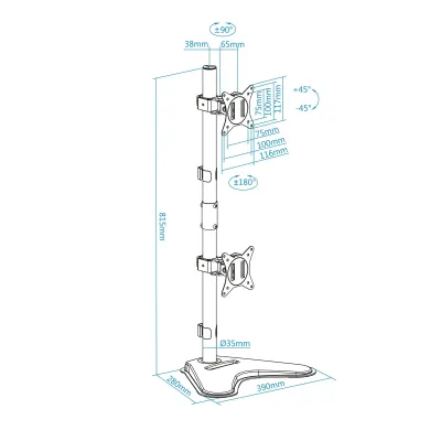 TooQ Soporte Vertical Inclinable Giratorio para 2 Monitores