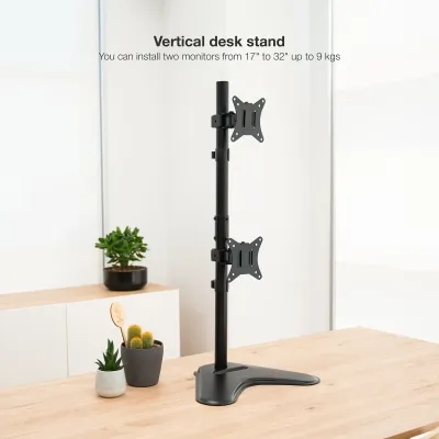TooQ Soporte Vertical Inclinable Giratorio para 2 Monitores