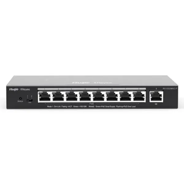 Ruijie Networks RG-ES209GC-P Switch 9 Puertos Gestionado Gigabit Ethernet PoE Negro