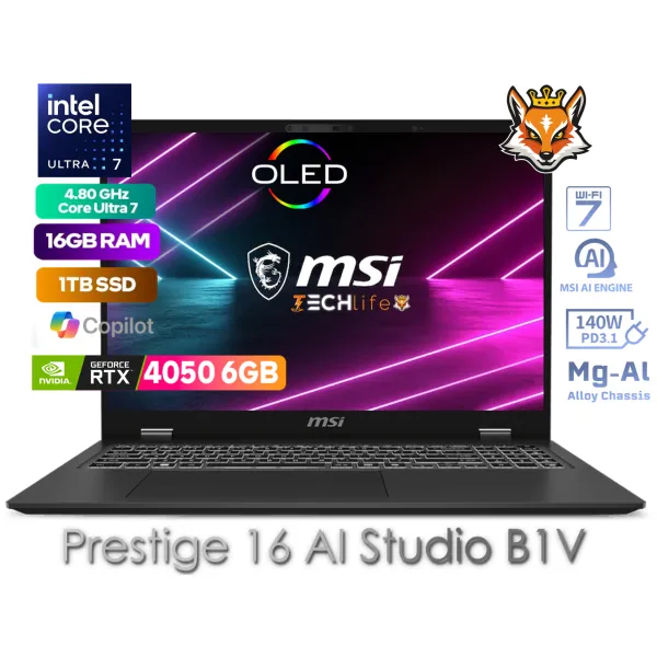 MSI Prestige 16 AI Studio B1VEG-026ES Intel Evo Core Ultra 7-155H 16GB 1TB RTX 4050 16"