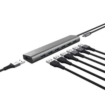 Trust Halyx HUB USB a 7 Puertos USB 3.2 Gris