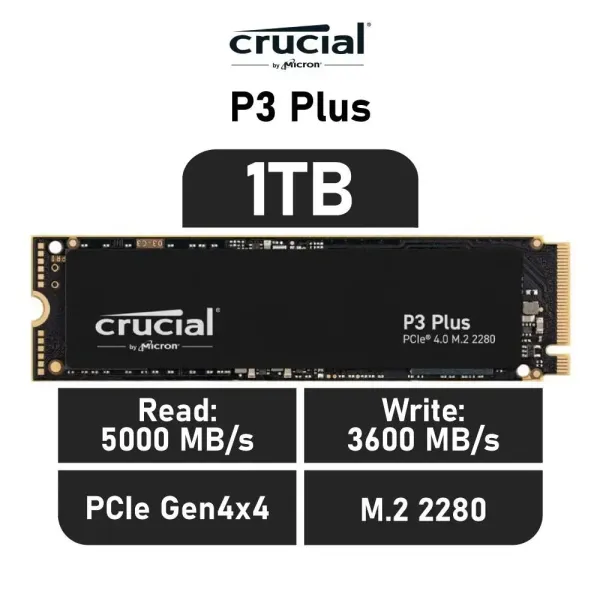 Crucial P3 Plus 1TB SSD M.2 3D NAND NVMe PCIe 4.0
