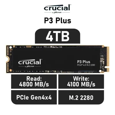 Crucial P3 Plus 4TB SSD M.2 3D NAND NVMe PCIe 4.0 Crucial P3 Plus 4TB SSD M.2 3D NAND NVMe PCIe 4.0